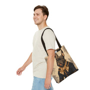 Frenchie Admiral Canvas Tote Bag, Elegant Brindle Bulldog Design