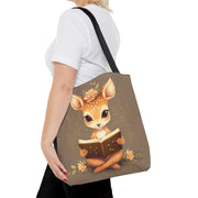 Whimsical Fawn Reader Canvas Tote Bag, Eco-Friendly Book Lover Gift