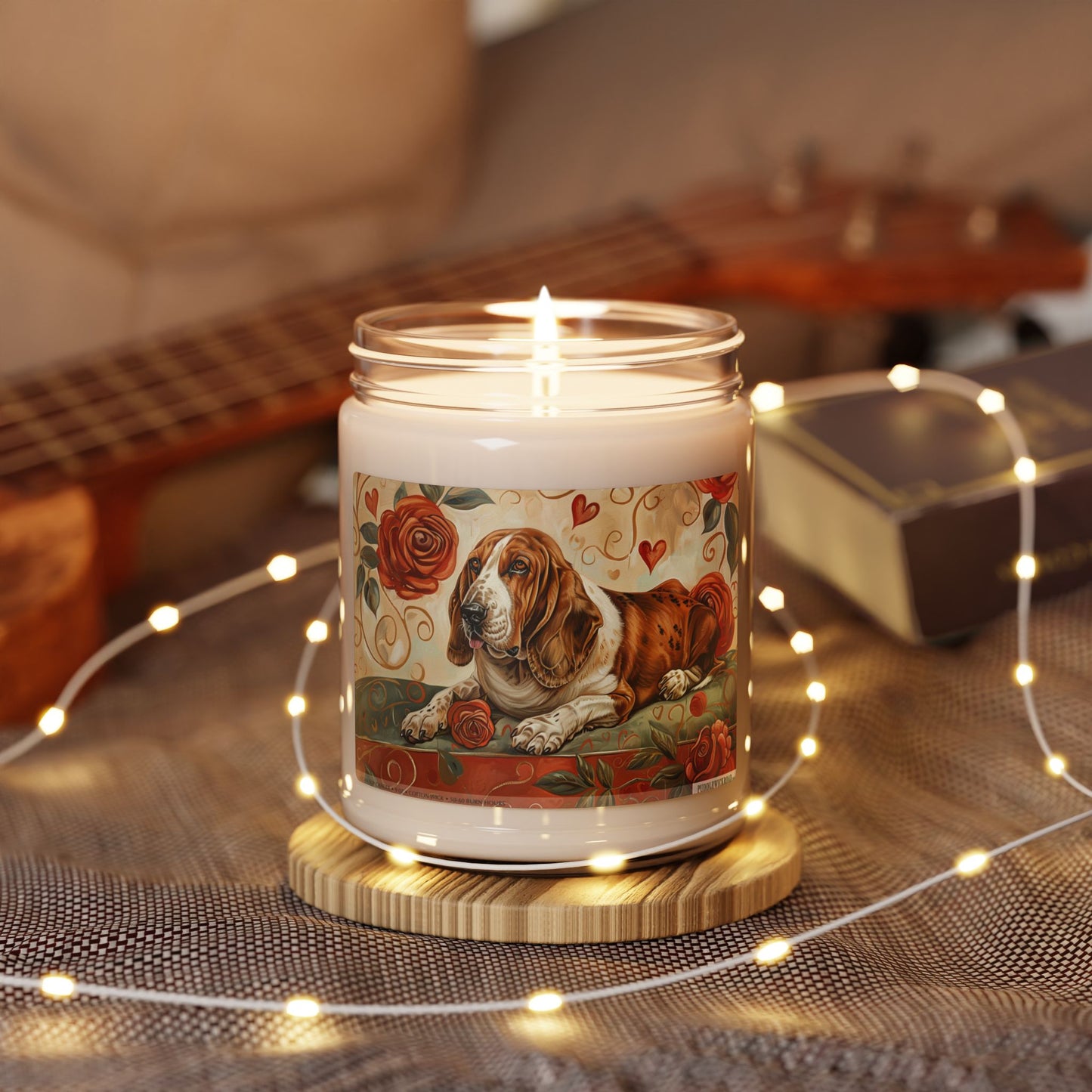 Basset Hound Love Candle – Vintage Dog Lover Gift with Roses