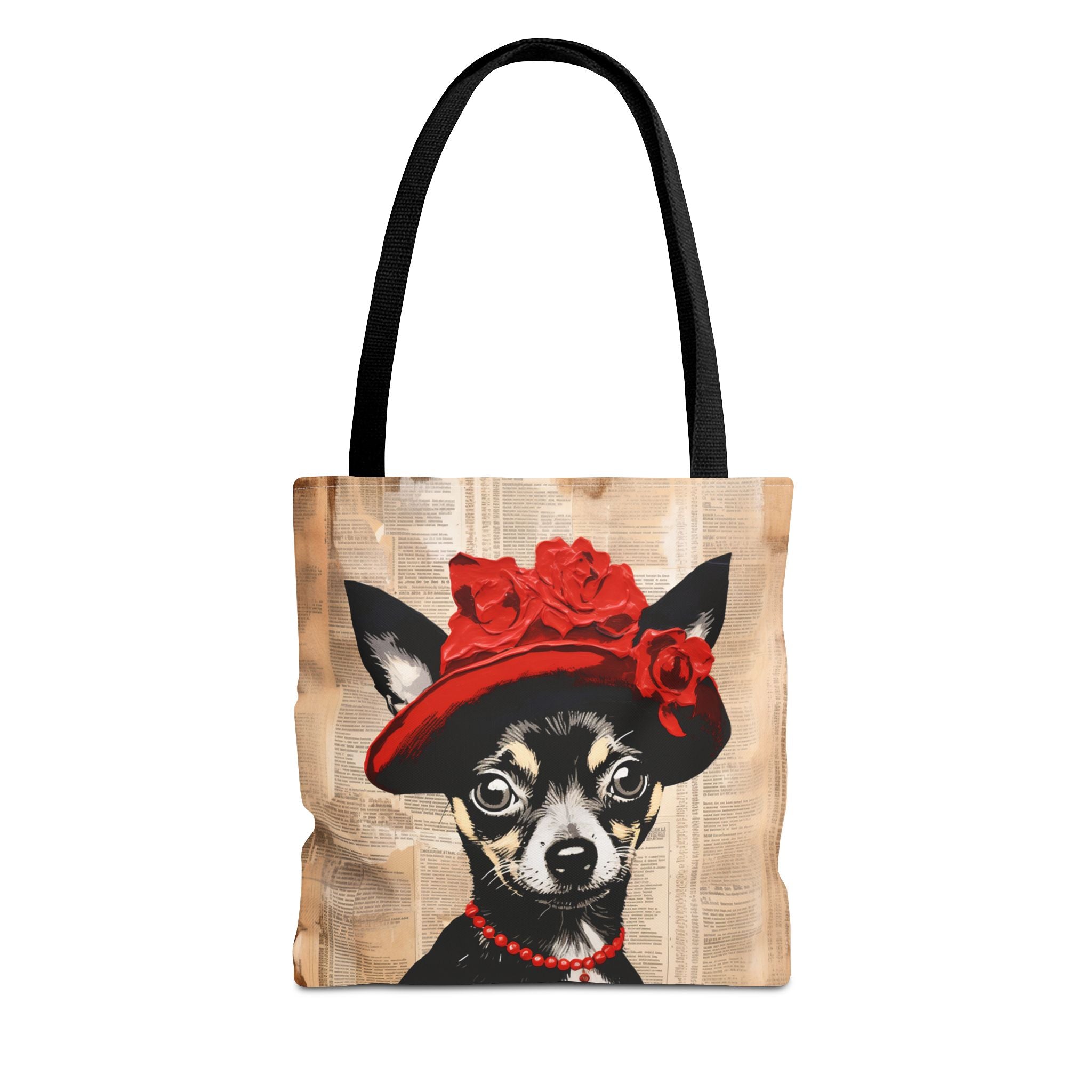 Chic Chihuahua Tote Bag - Red Hat & Necklace Vintage Art Design