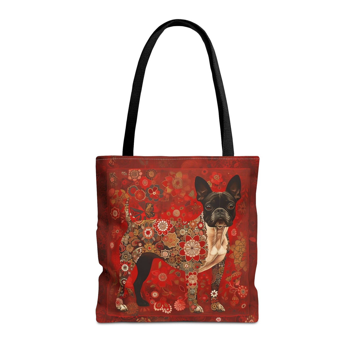 Boston Terrier Floral Tote Bag - Vibrant Red Design for Dog Lovers