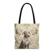 Weimaraner Floral Canvas Tote Bag, Elegant Reusable Shopping Bag