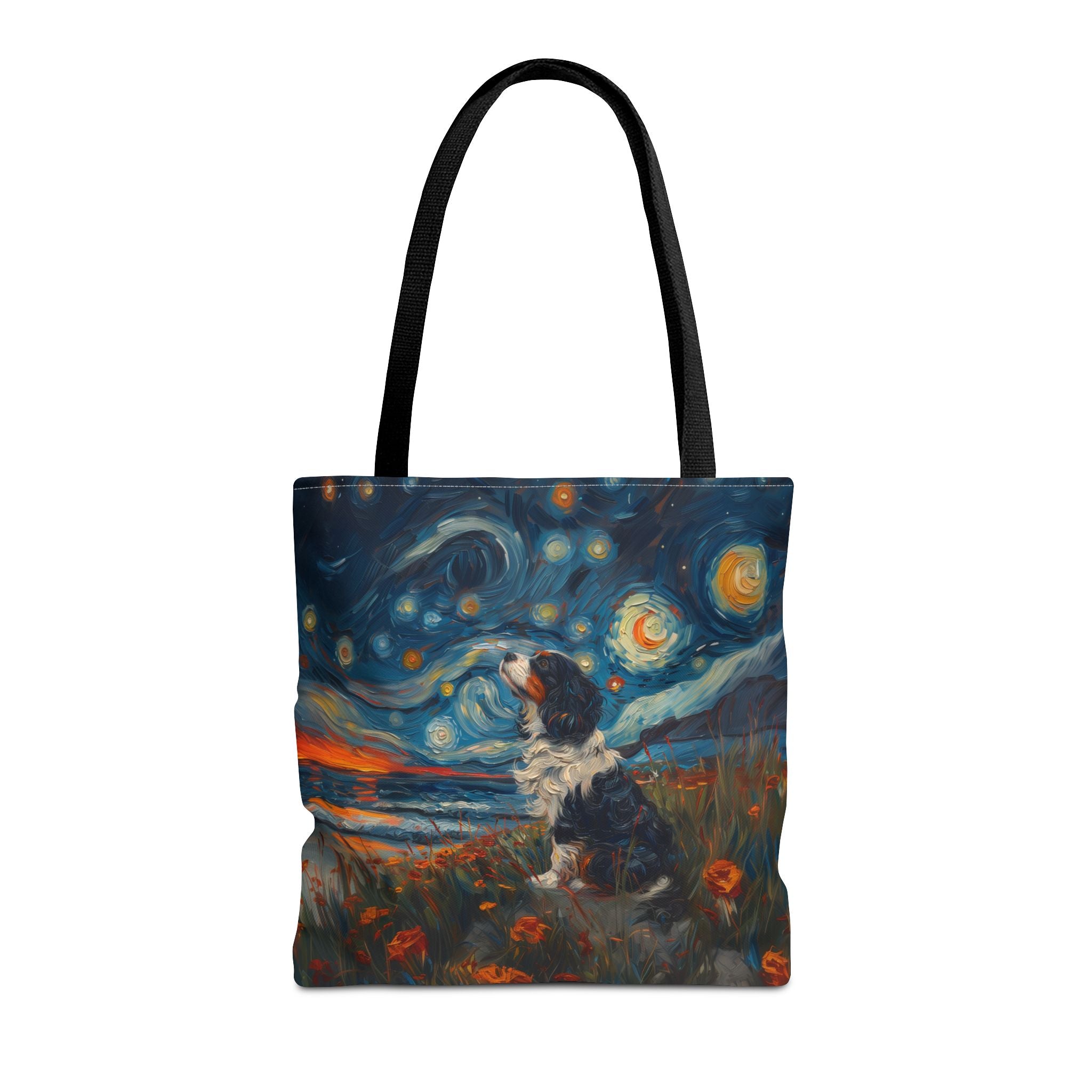 Starry Cavalier Tote Bag, Van Gogh Inspired Eco-Friendly Dog Lover Gift