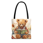 Whimsical Teddy Bear Reading Tote Bag, Eco-Friendly Gift for Readers