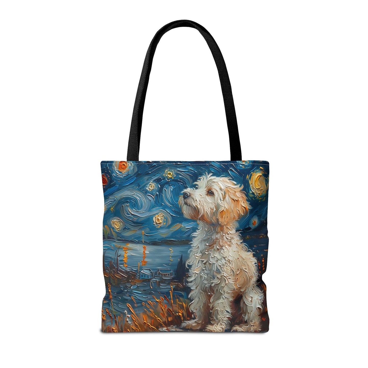 Whimsical Westie Starry Night Tote Bag, Artistic Canvas Shopping Bag