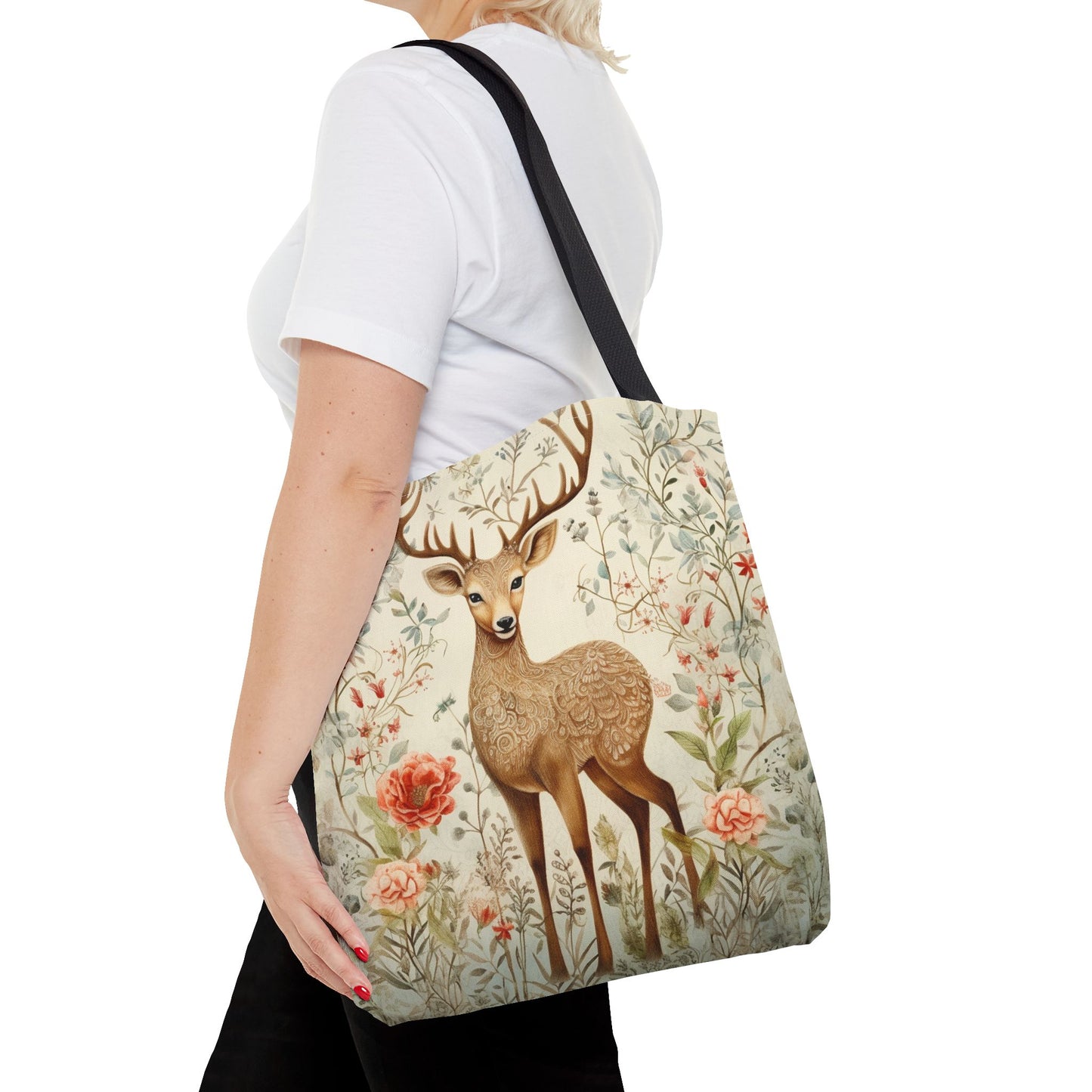 Deer Meadow Floral Tote Bag, Eco-Friendly Shopping and Book Bag