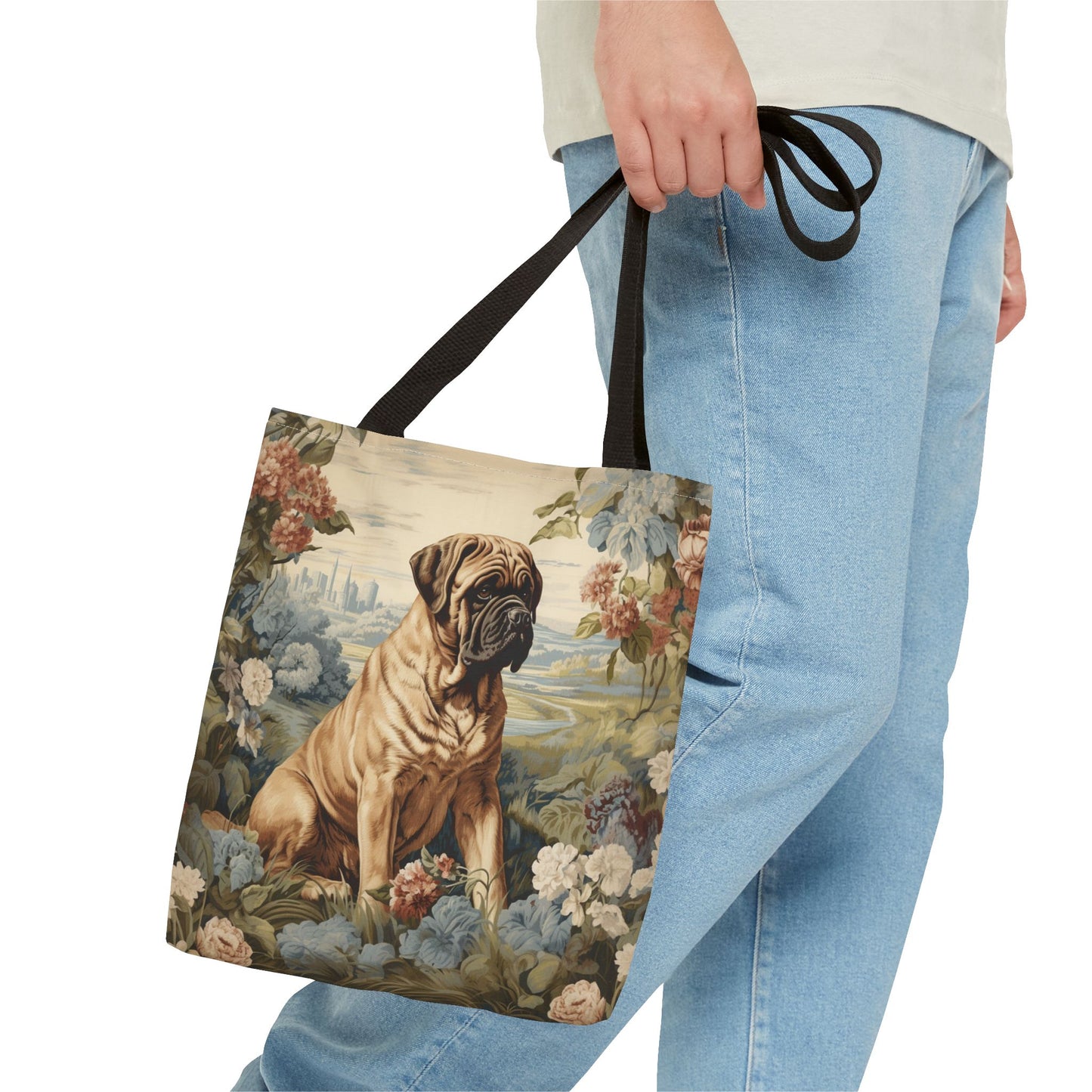 Majestic Mastiff Floral Canvas Tote Bag, Eco-Friendly Dog Lover Gift