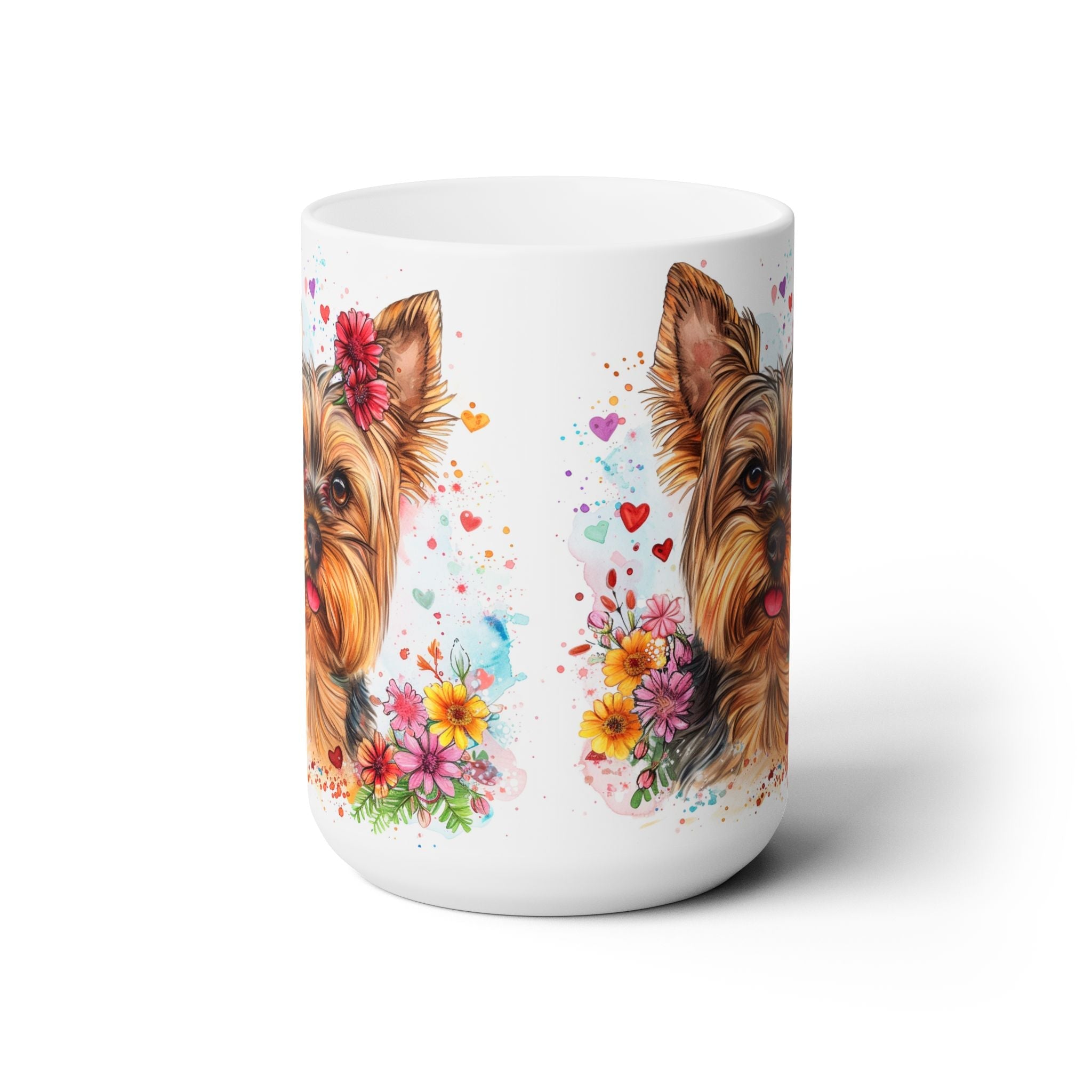 Yorkie Love Mug – Yorkshire Terrier Coffee Cup with Floral Art