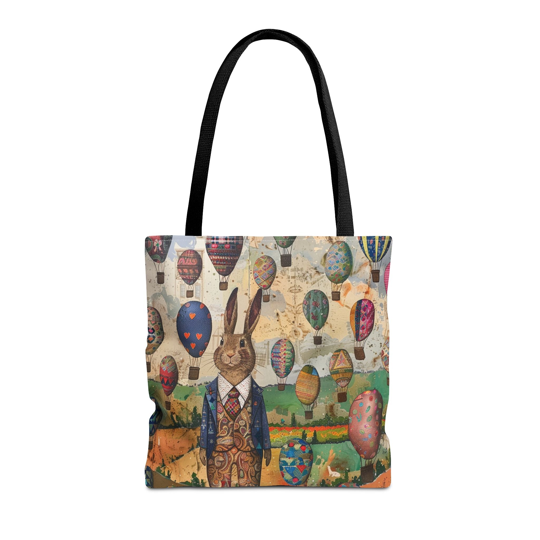 Easter Bunny and Hot Air Balloon Canvas Tote Bag - Eco-Friendly Shopping Companion