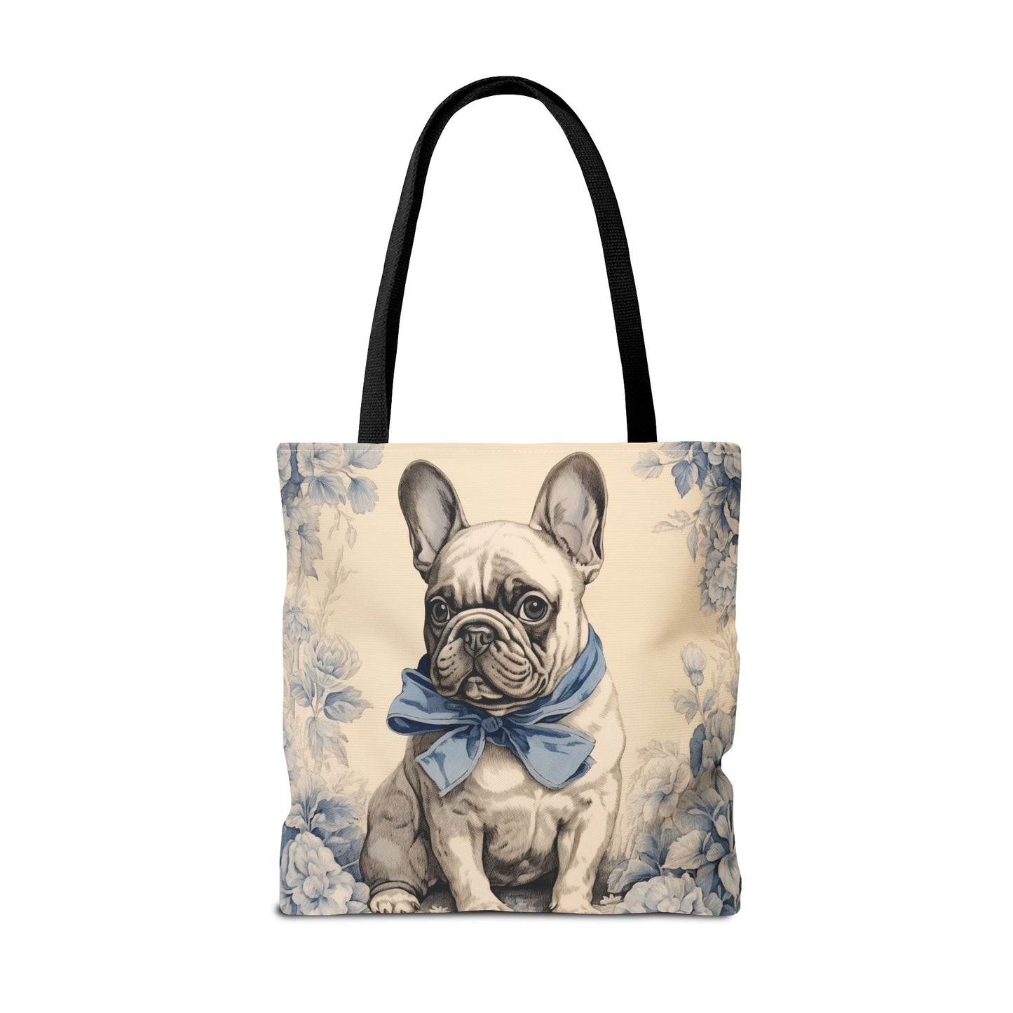 French Bulldog Canvas Tote Bag with Blue Bow, Dog Lover’s Eco Bag