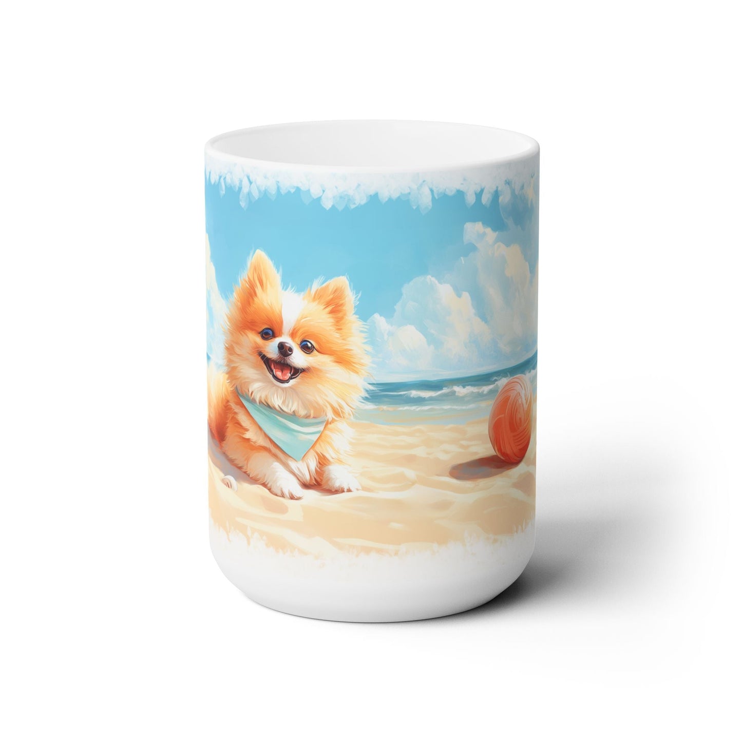 Pomeranian Summer Beach Mug | Adorable Coastal Dog Lover Cup