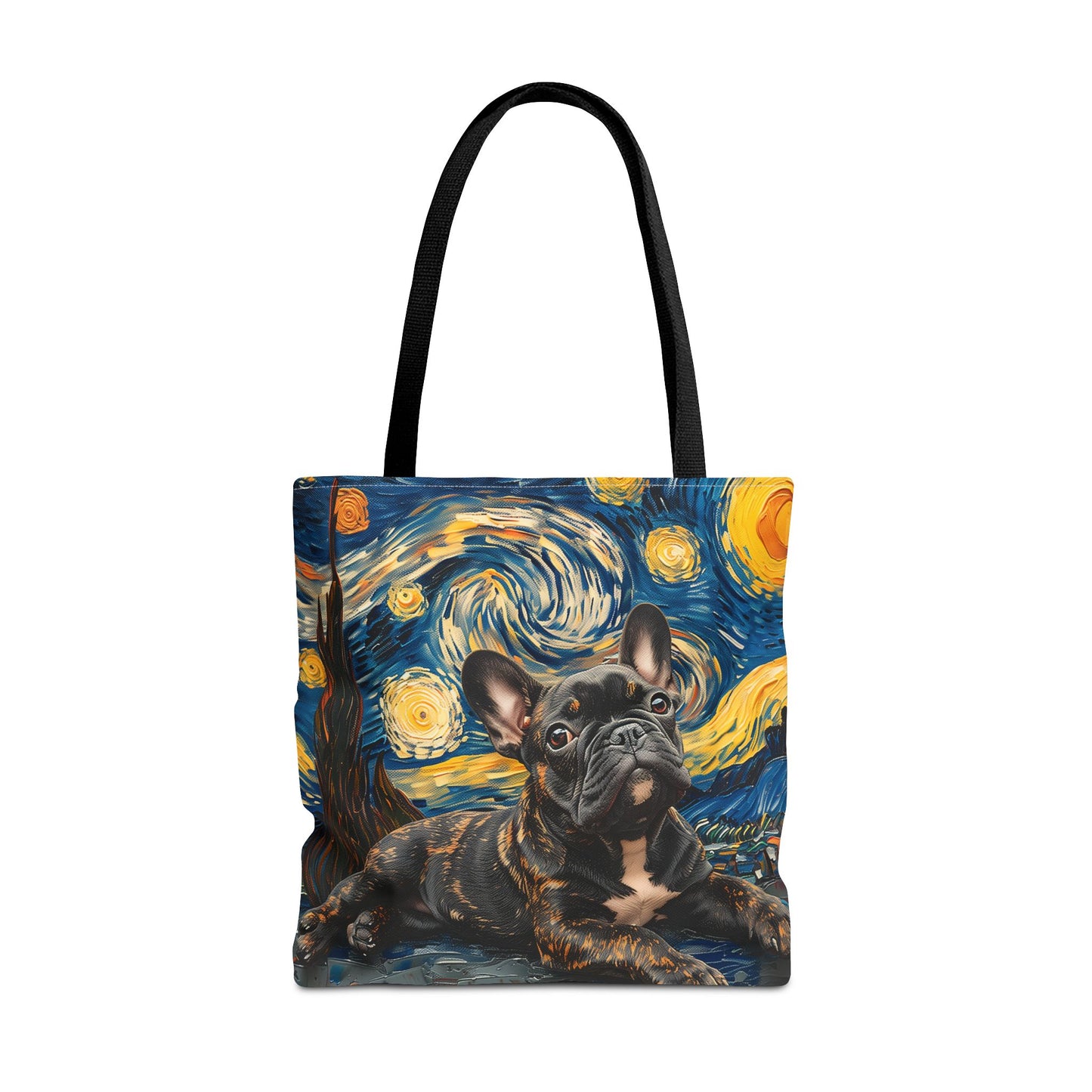 Brindle French Bulldog Starry Night Canvas Tote Bag, Eco-Friendly Gift