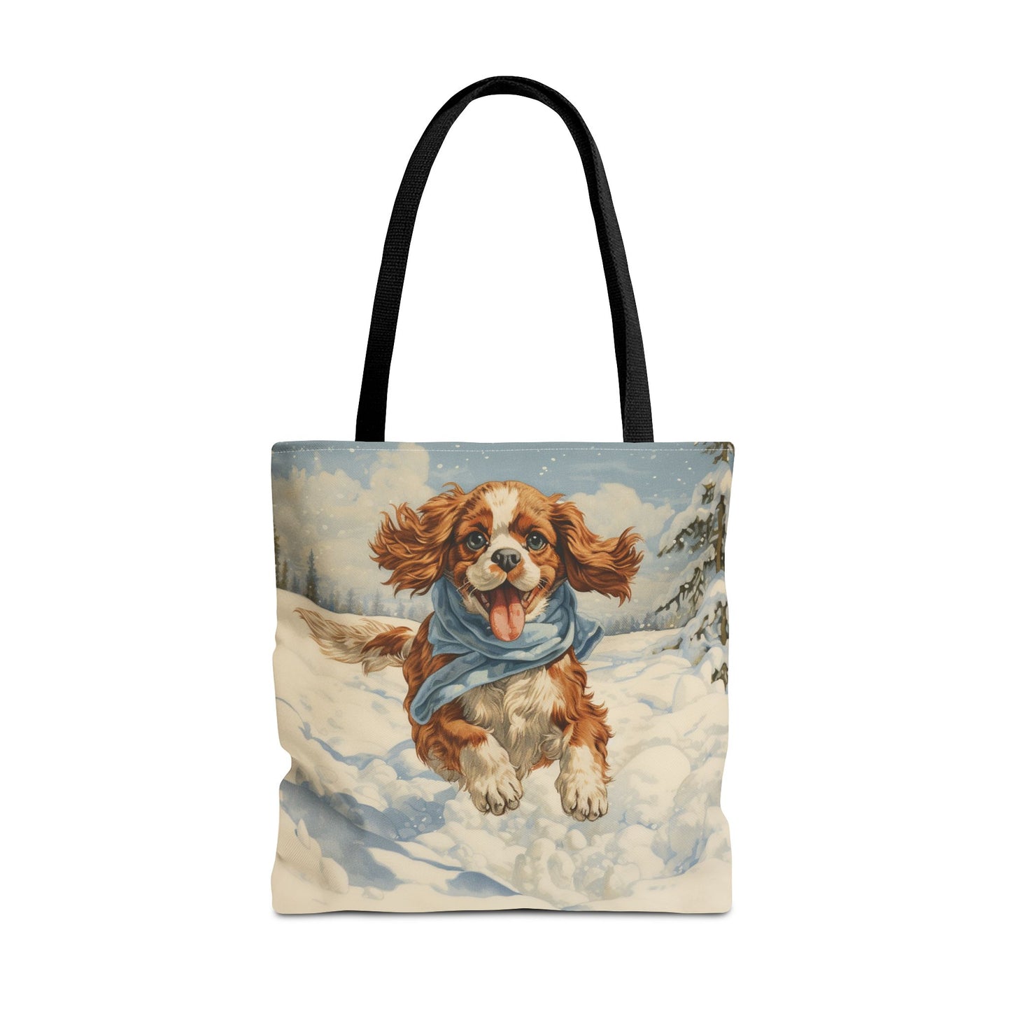 Winter Cavalier King Charles Spaniel Tote Bag, Snowy Dog Lover Canvas Gift