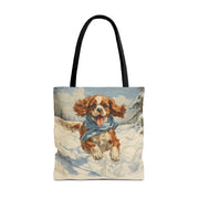 Winter Cavalier King Charles Spaniel Tote Bag, Snowy Dog Lover Canvas Gift