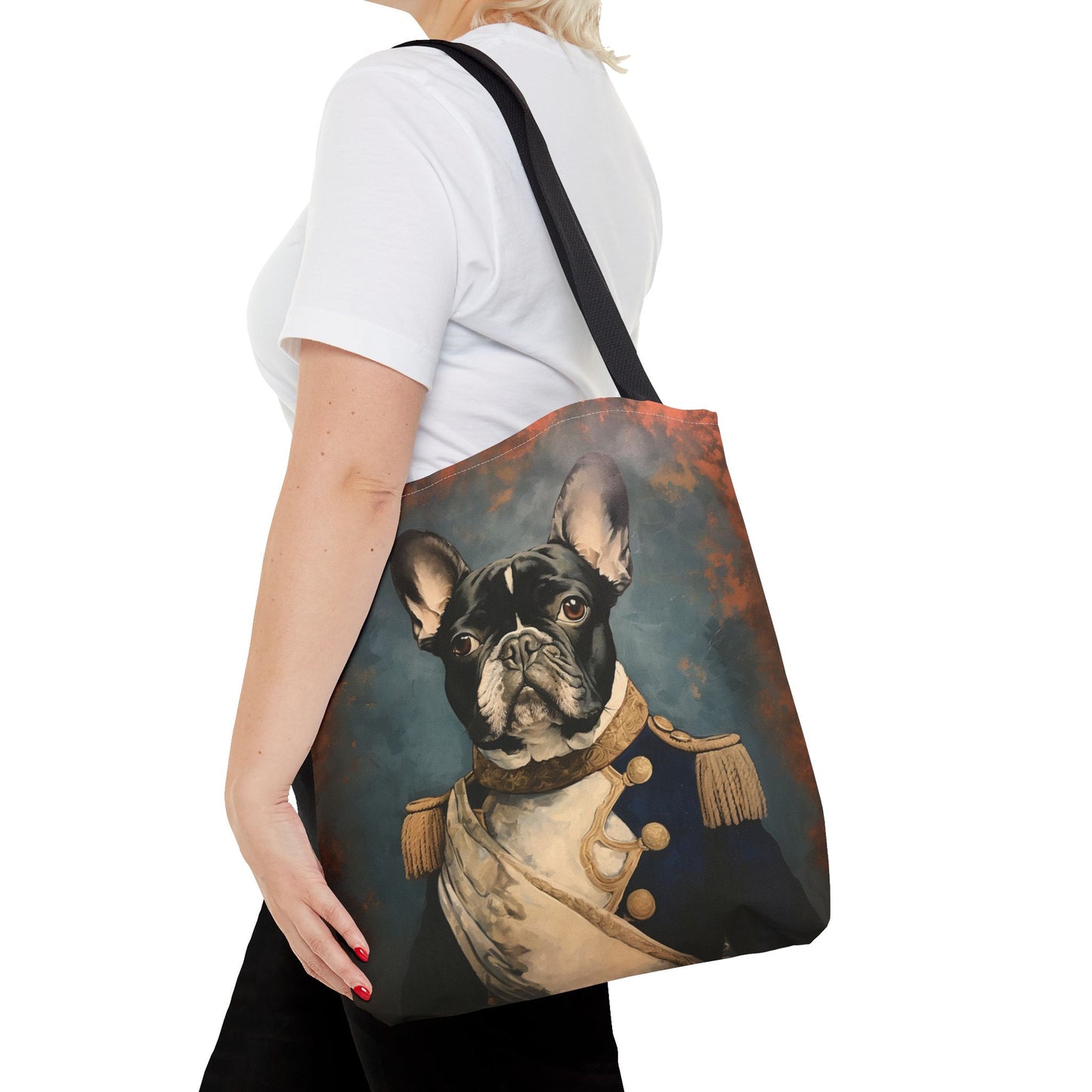 French Bulldog Commander Canvas Tote Bag, Regal Design for Dog Lovers