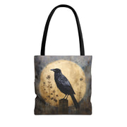 Raven Moonlit Canvas Tote Bag, Gothic Nature-Inspired Shopper