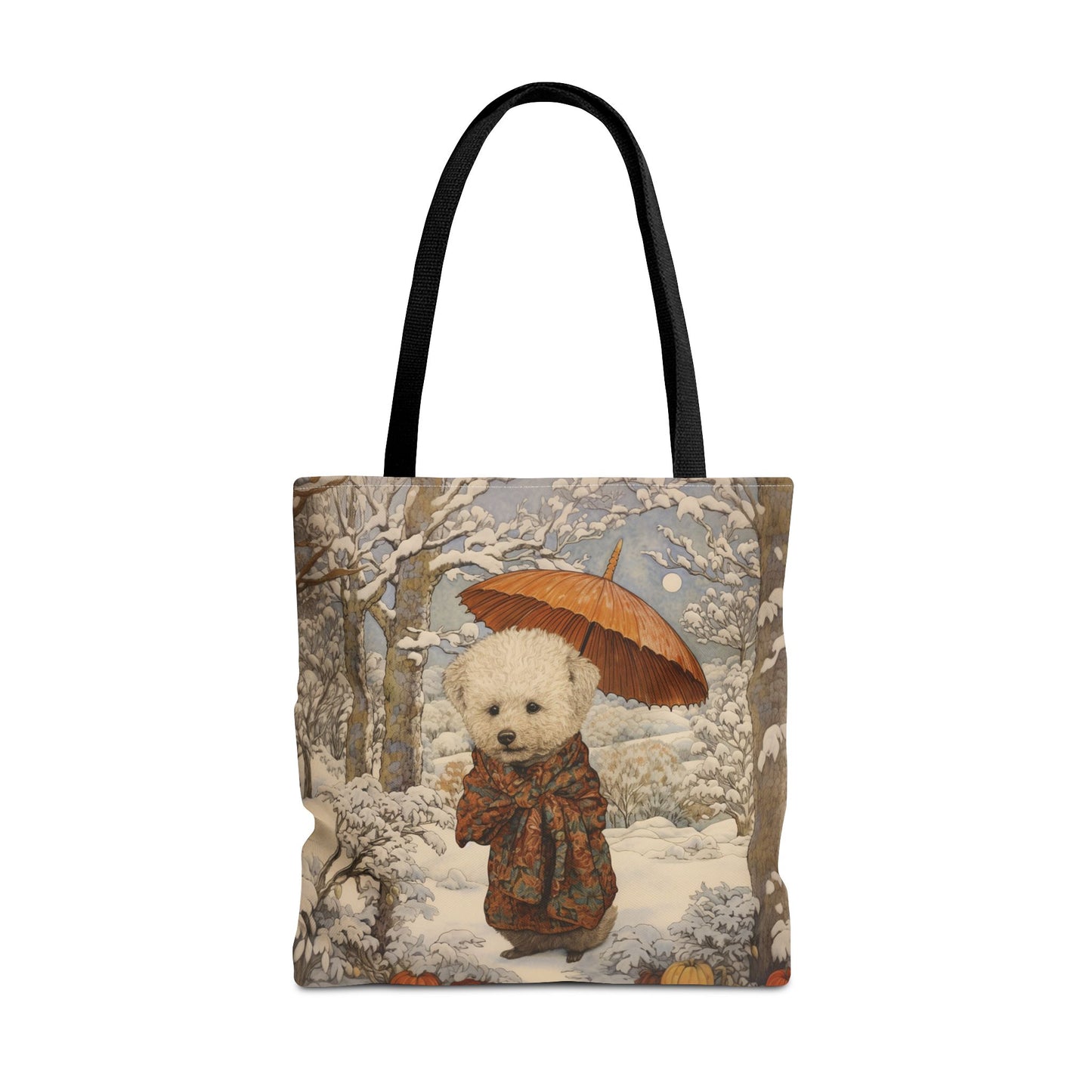 Winter Poodle Tote Bag with Snowy Forest Design