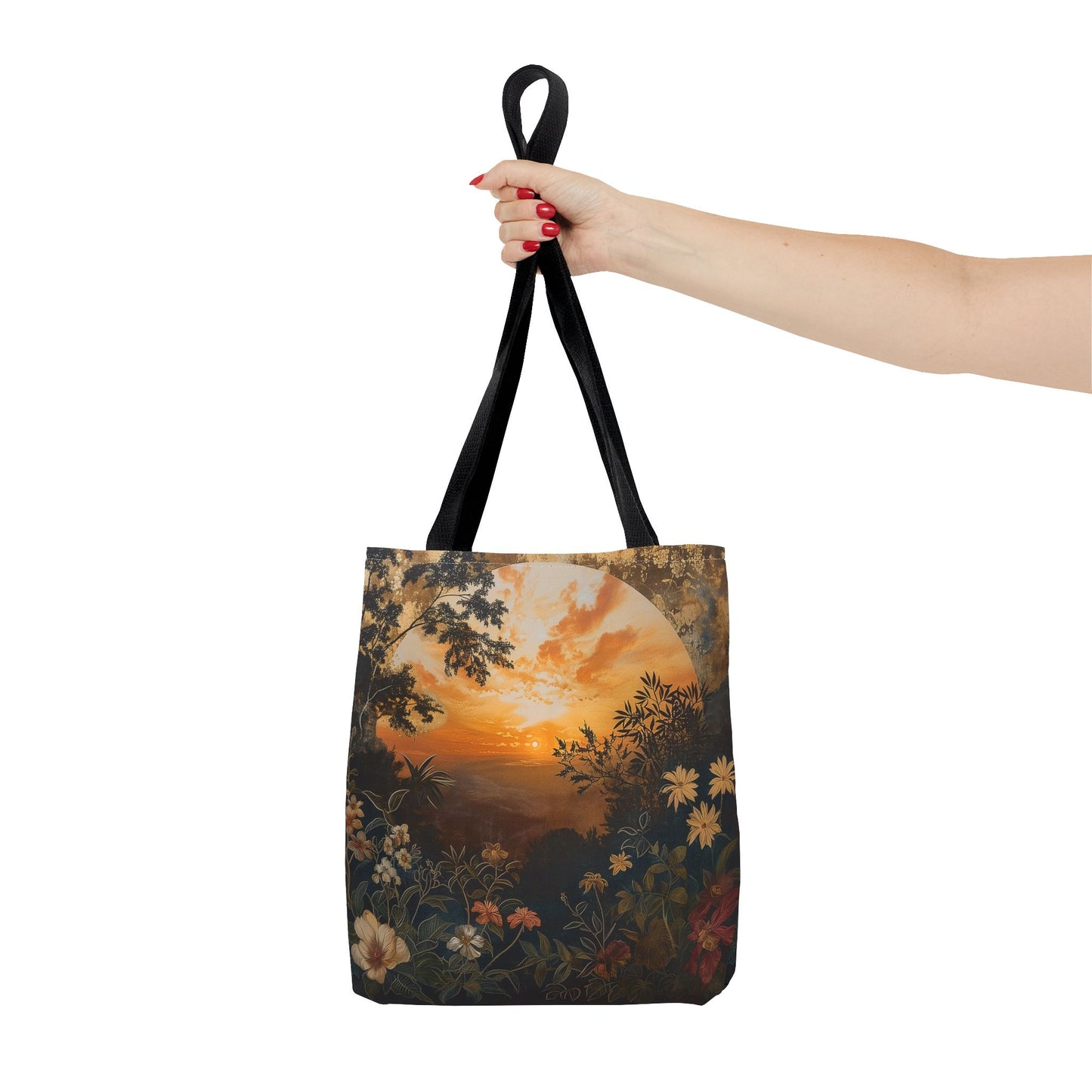 Sunset Serenity Tote Bag, Floral Market Bag for Everyday Use