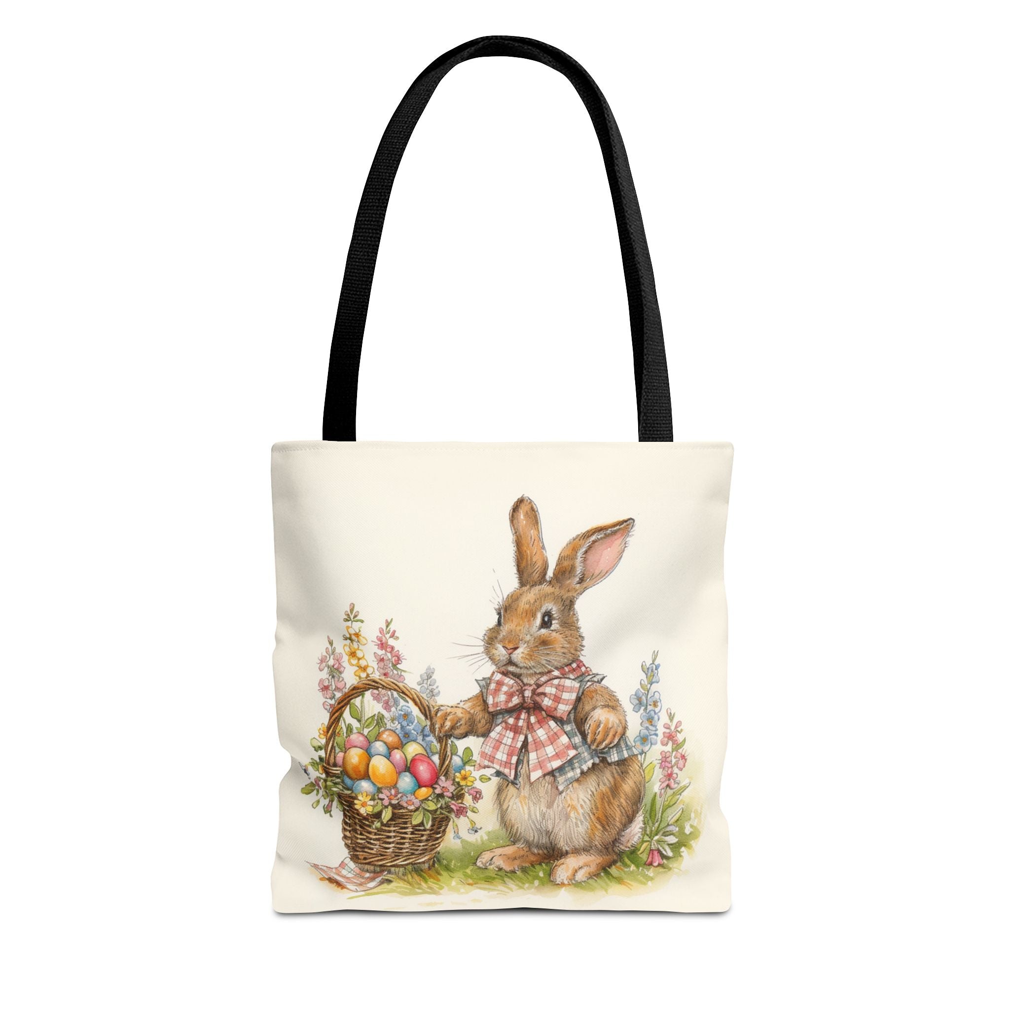 Easter Bunny Canvas Tote Bag with Floral and Basket Design