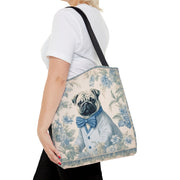 Charming Blue Pug Tote Bag | Floral Canvas Accessory for Dog Lovers