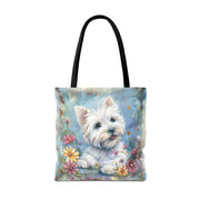 Westie Floral Bliss Tote Bag, Artistic Canvas for Dog Lovers