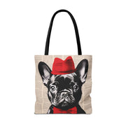 French Bulldog Tote Bag with Red Hat, Stylish Canvas Market Bag