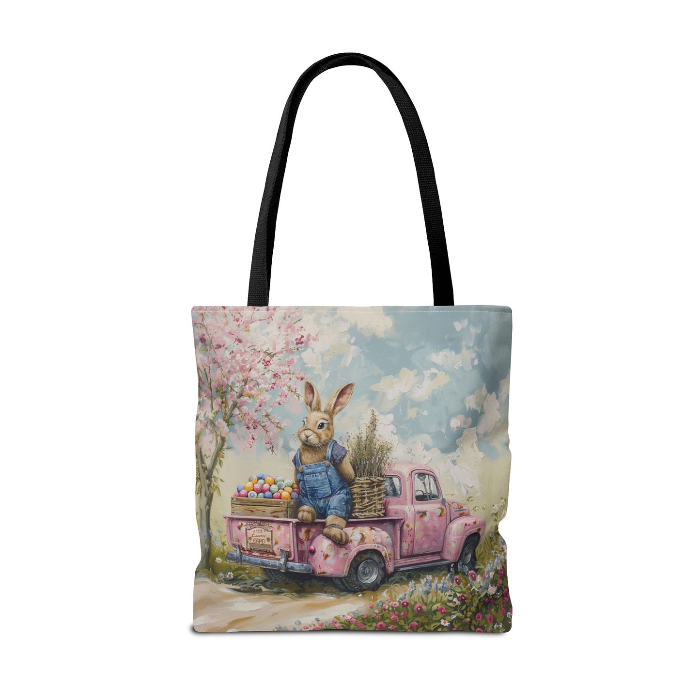 Springtime Bunny Tote Bag with Vintage Pink Truck Art