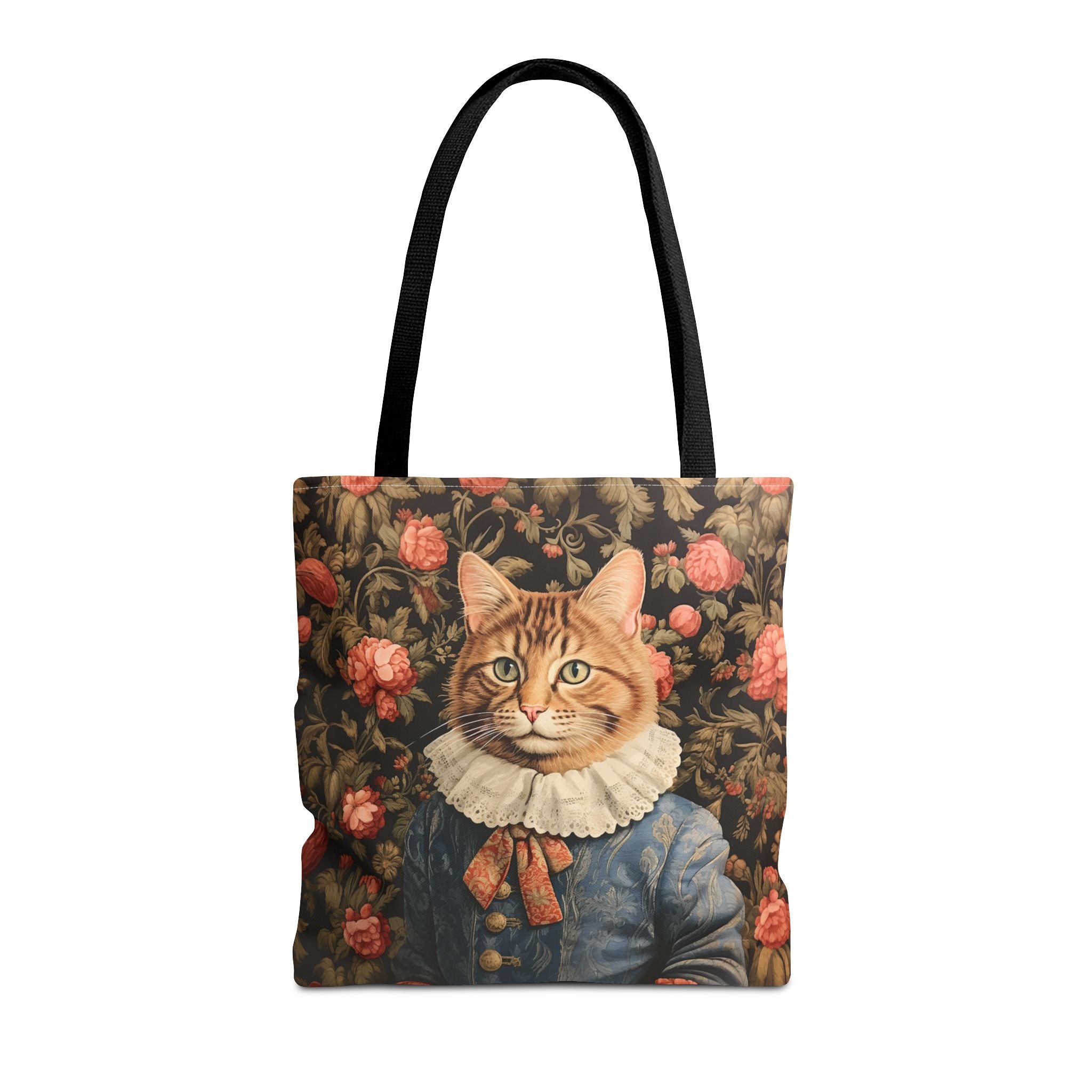 Victorian-Style Cat Tote Bag with Elegant Floral Design