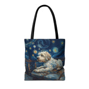 Starry Night Sheepdog Canvas Tote - Artistic Eco-Friendly Bag for Dog Lovers