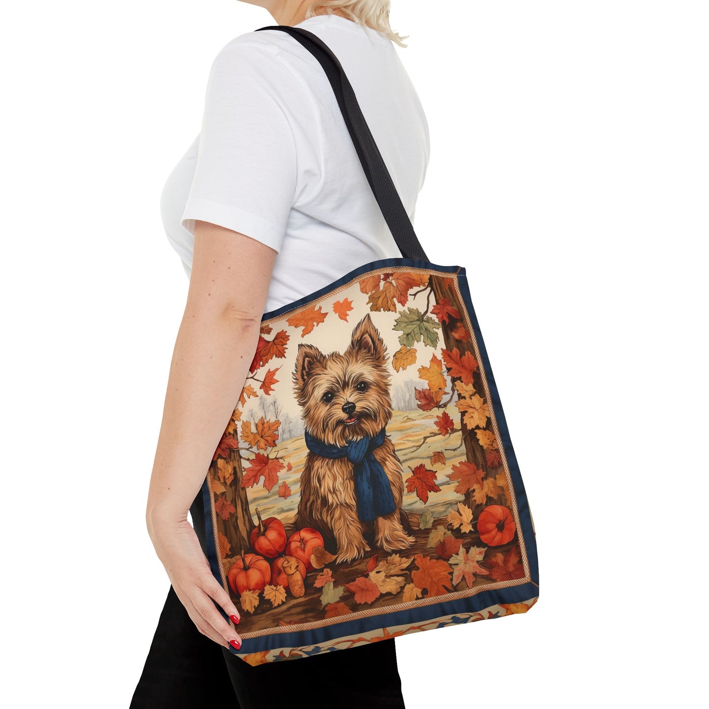 Yorkie Autumn Charm Tote Bag, Fall Leaves Design, Eco-Friendly Canvas