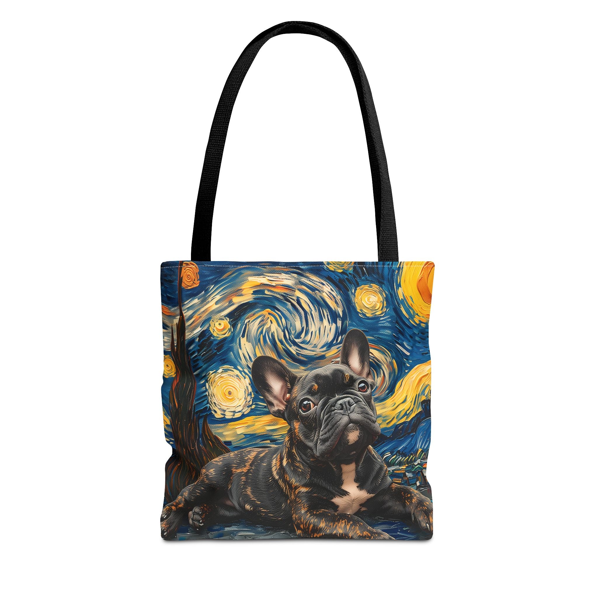 Brindle French Bulldog Starry Night Canvas Tote Bag, Eco-Friendly Gift