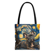 Brindle French Bulldog Starry Night Canvas Tote Bag, Eco-Friendly Gift