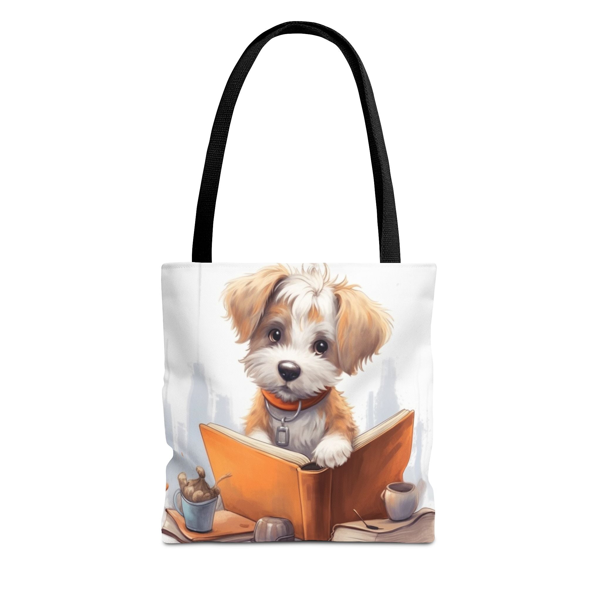 Playful Terrier Reading Tote Bag, Artistic Eco-Friendly Canvas Gift