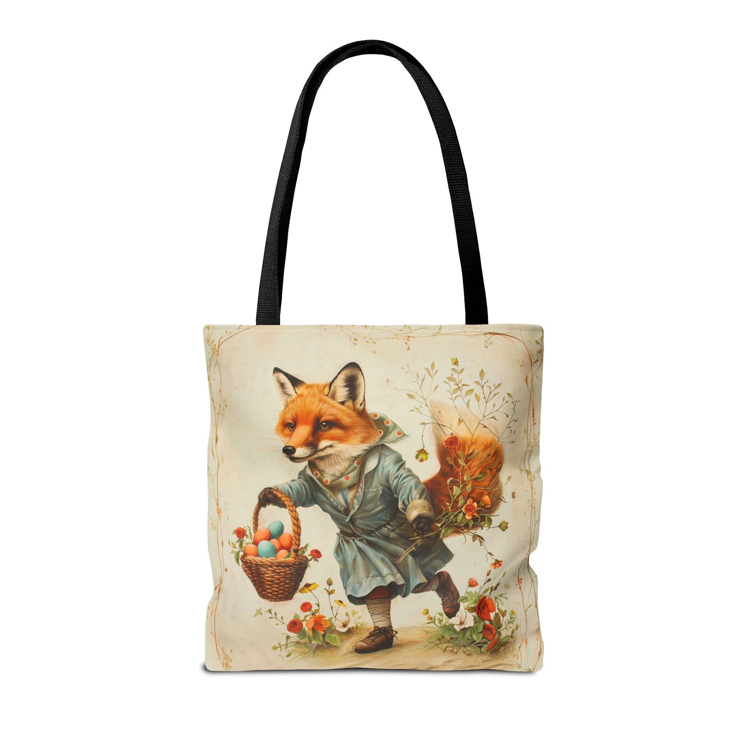 Vintage Easter Fox Tote Bag, Charming Canvas Shopping Gift Bag