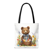 Easter Bear Tote Bag with Festive Floral and Egg Design