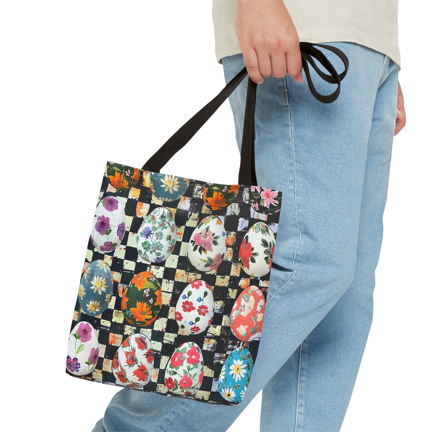 Floral Easter Egg Tote Bag, Eco-Friendly Canvas for Spring Outings