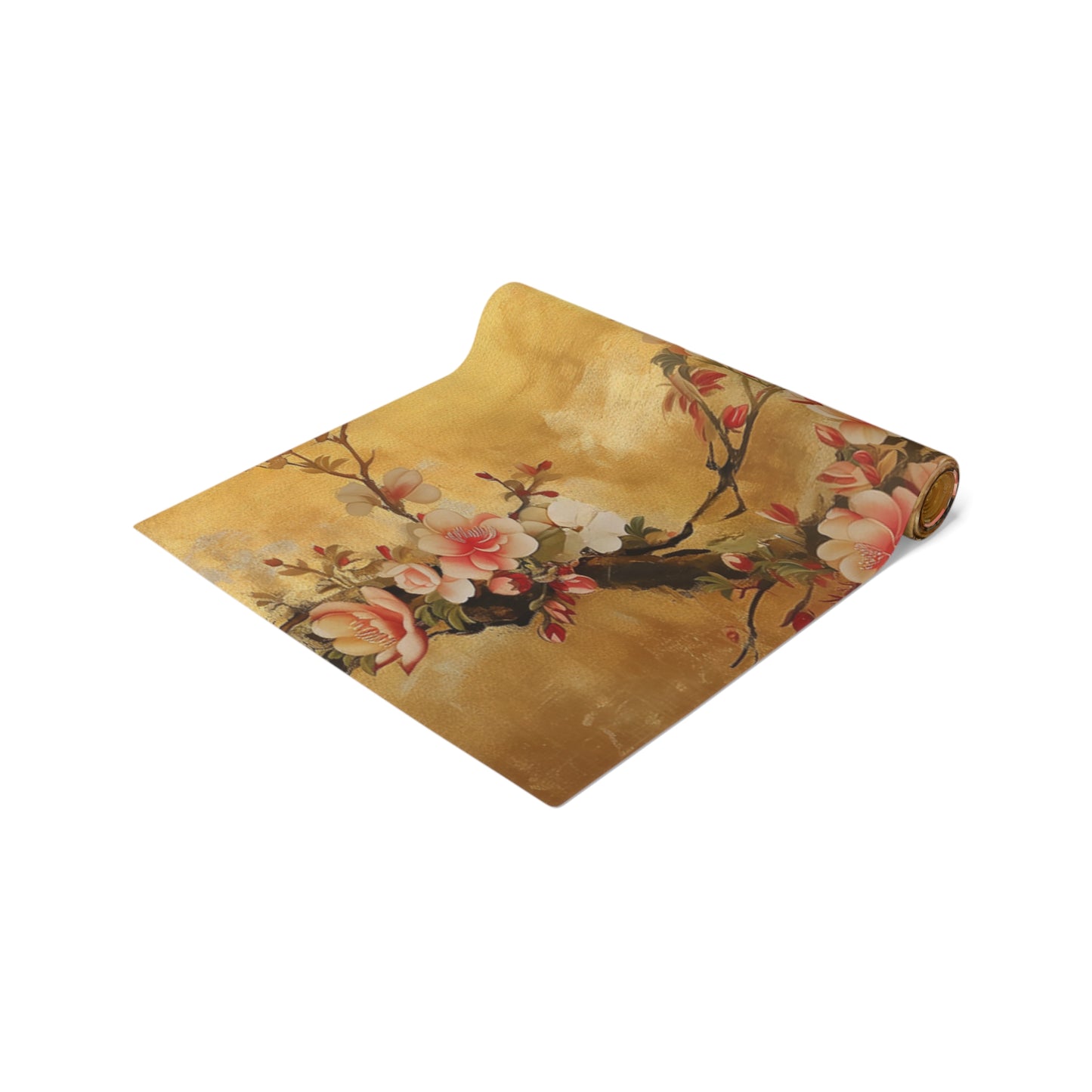 Cherry Blossom Table Runner | Gold, Pink, and Brown Design (72" or 90")