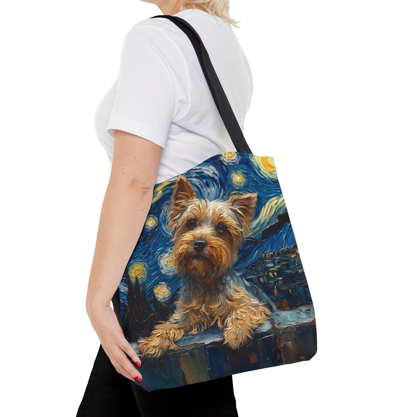 Starry Night Yorkie Tote Bag - Eco-Friendly Canvas for Dog Lovers