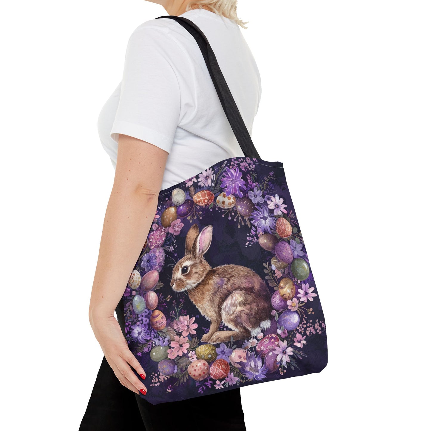 Easter Bunny Bloom Tote Bag with Pastel Floral Design