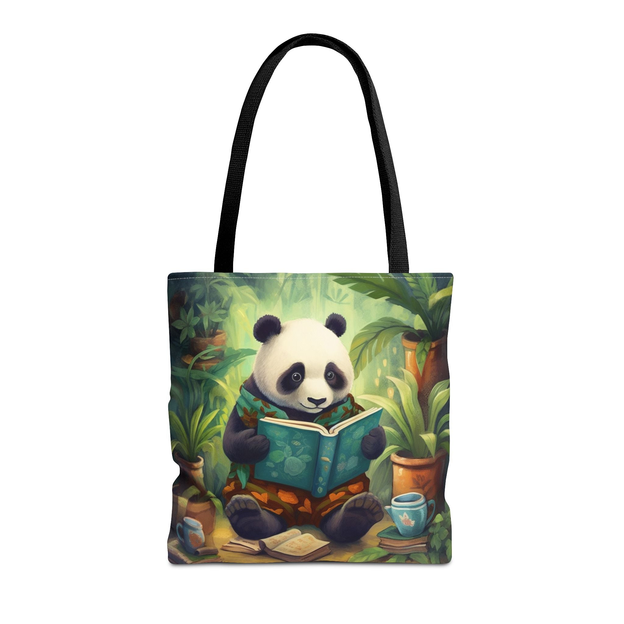 Whimsical Panda Reading Tote Bag, Eco-Friendly Shopper for Book Lovers