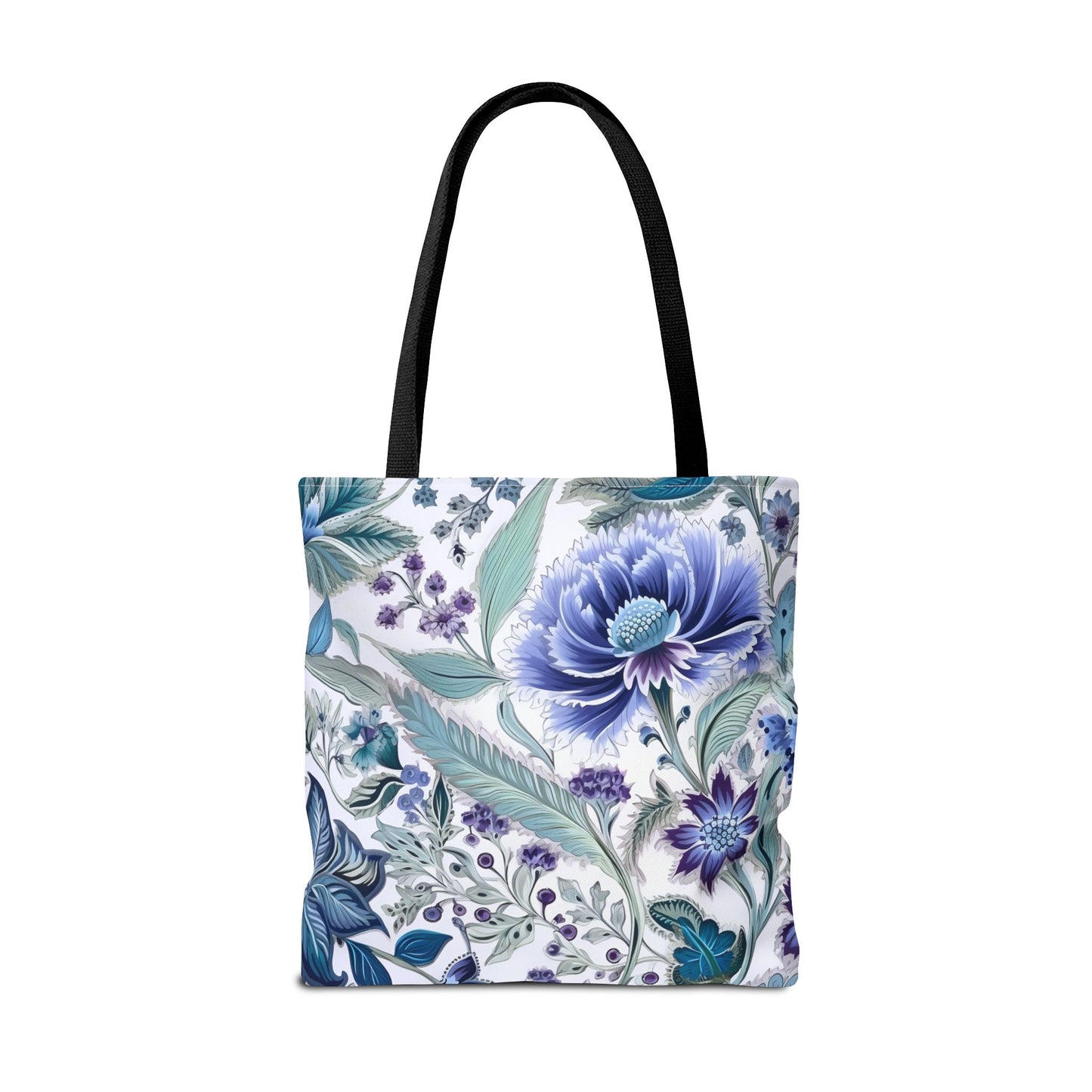 Elegant Blue Blossom Canvas Tote Bag, Eco-Friendly Floral Gift