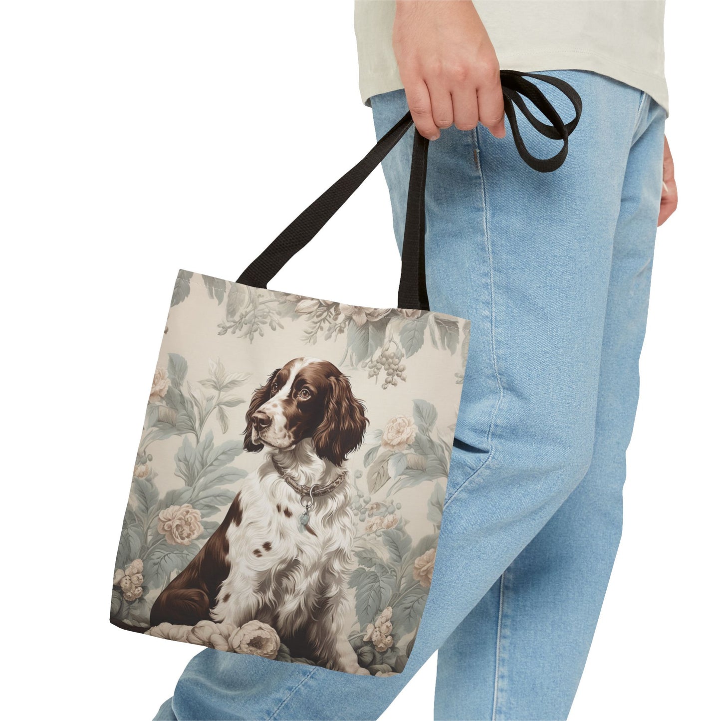 Liver and White Springer Spaniel Tote Bag with Floral Design