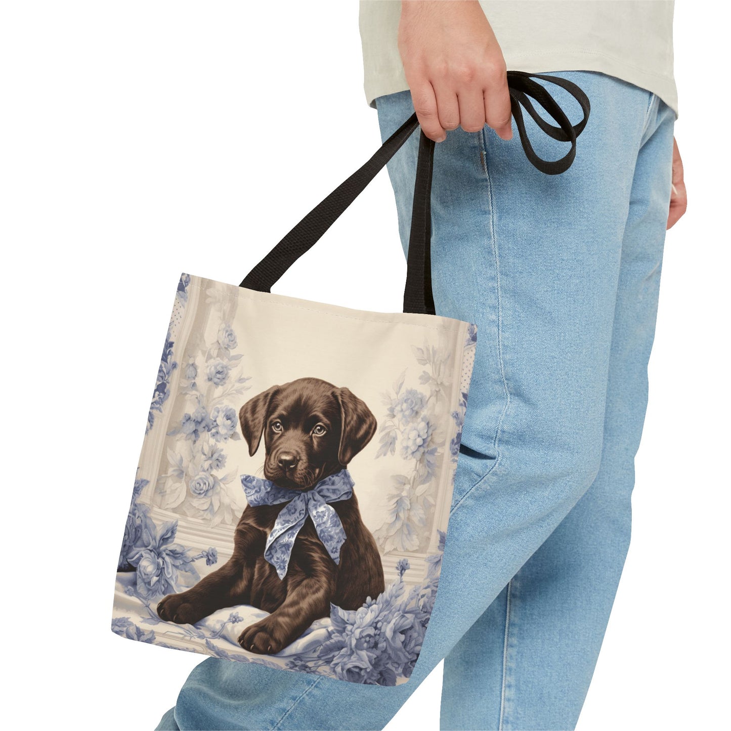 Chocolate Lab Puppy Tote Bag, Floral Artistic Eco-Friendly Gift