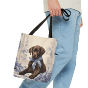 Chocolate Lab Puppy Tote Bag, Floral Artistic Eco-Friendly Gift