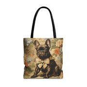 Charming Brindle Frenchie Floral Tote Bag, Eco-Friendly Dog Lover Gift