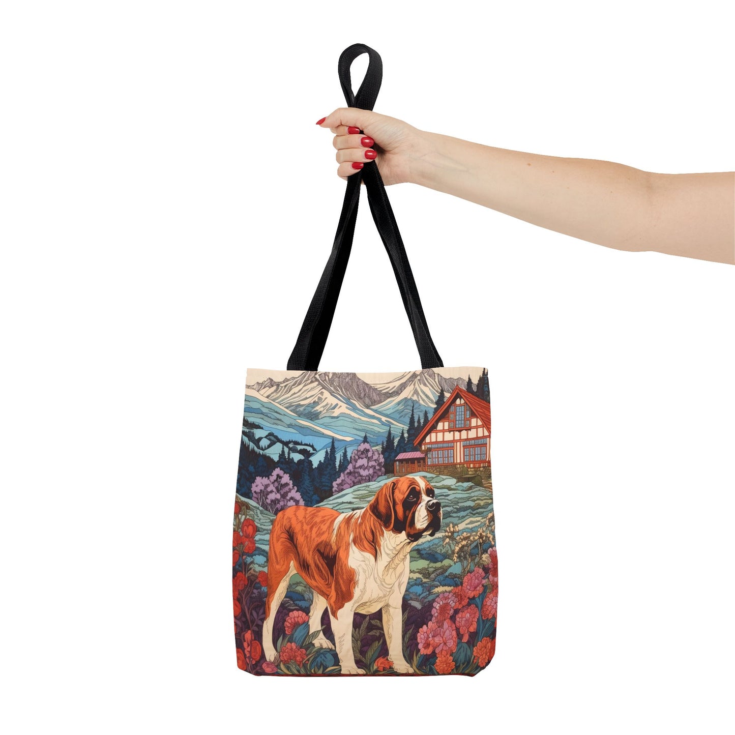 St. Bernard Swiss Alps Tote Bag, Scenic Chalet Dog Lover Gift