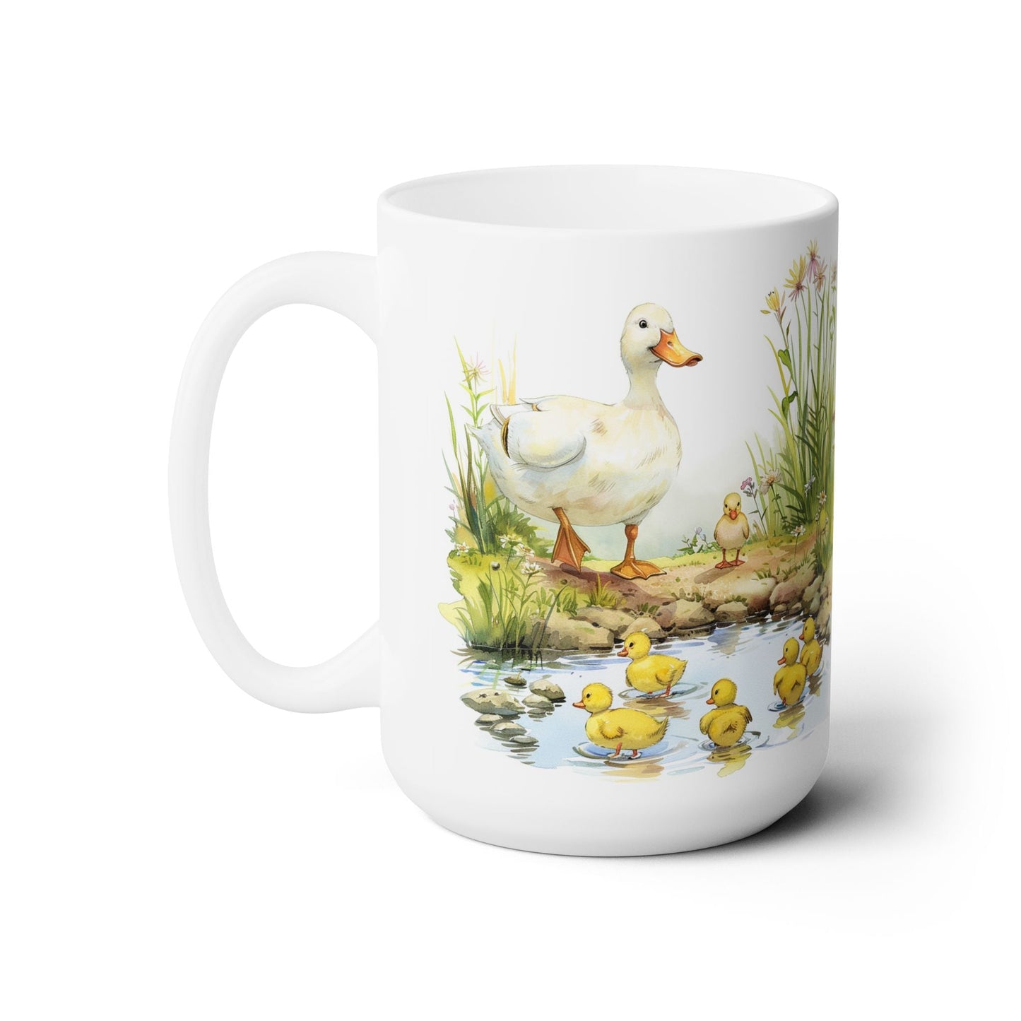 Mother Duck and Ducklings Ceramic Coffee Mug | Charming Pond Scene Gift for Moms