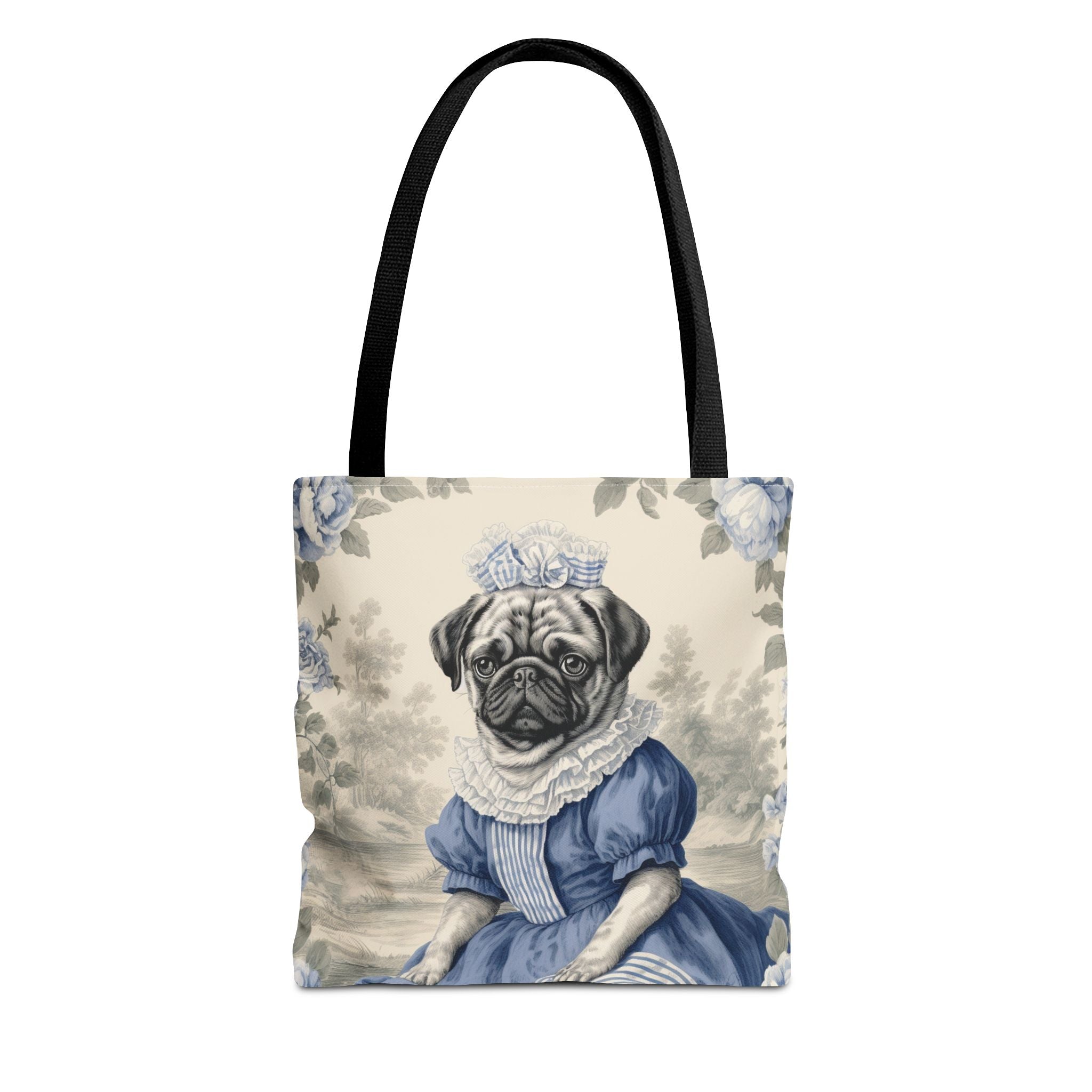 Elegant Blue Pug Canvas Tote Bag for Dog Lovers – Artistic Style