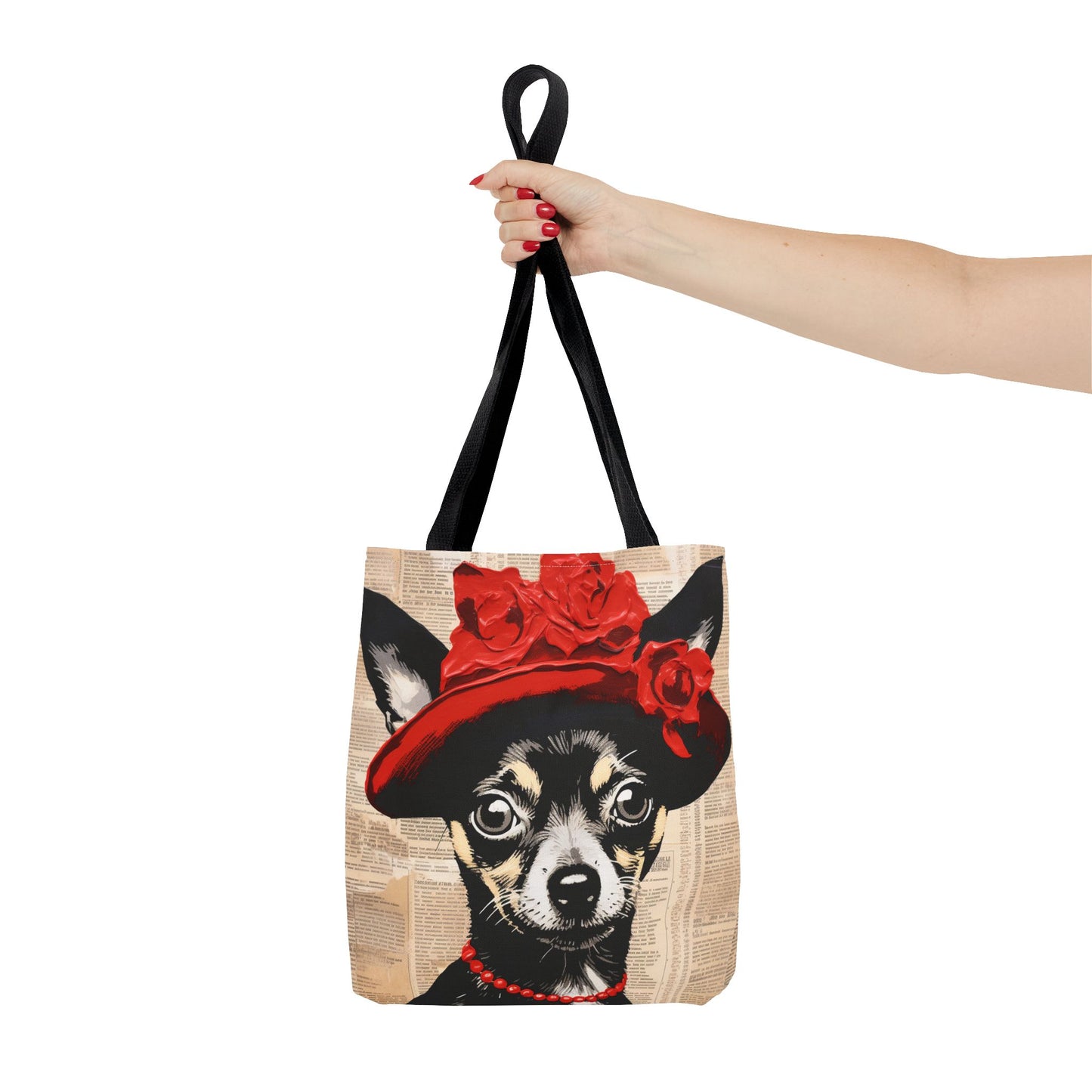 Chihuahua Tote Bag with Red Hat – Stylish Canvas for Dog Lovers