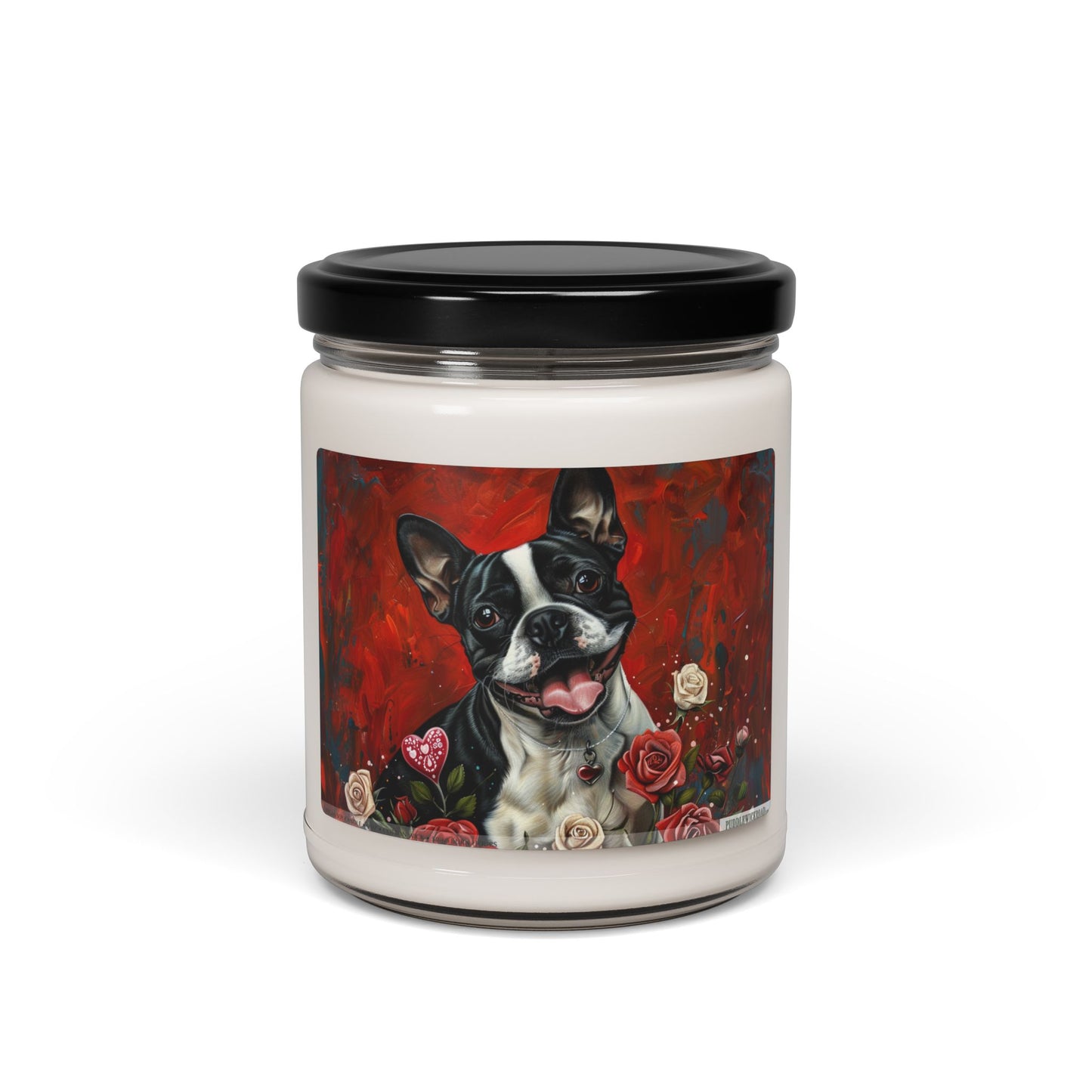 Boston Terrier Scented Candle – Dog Lover Gift with Floral Art